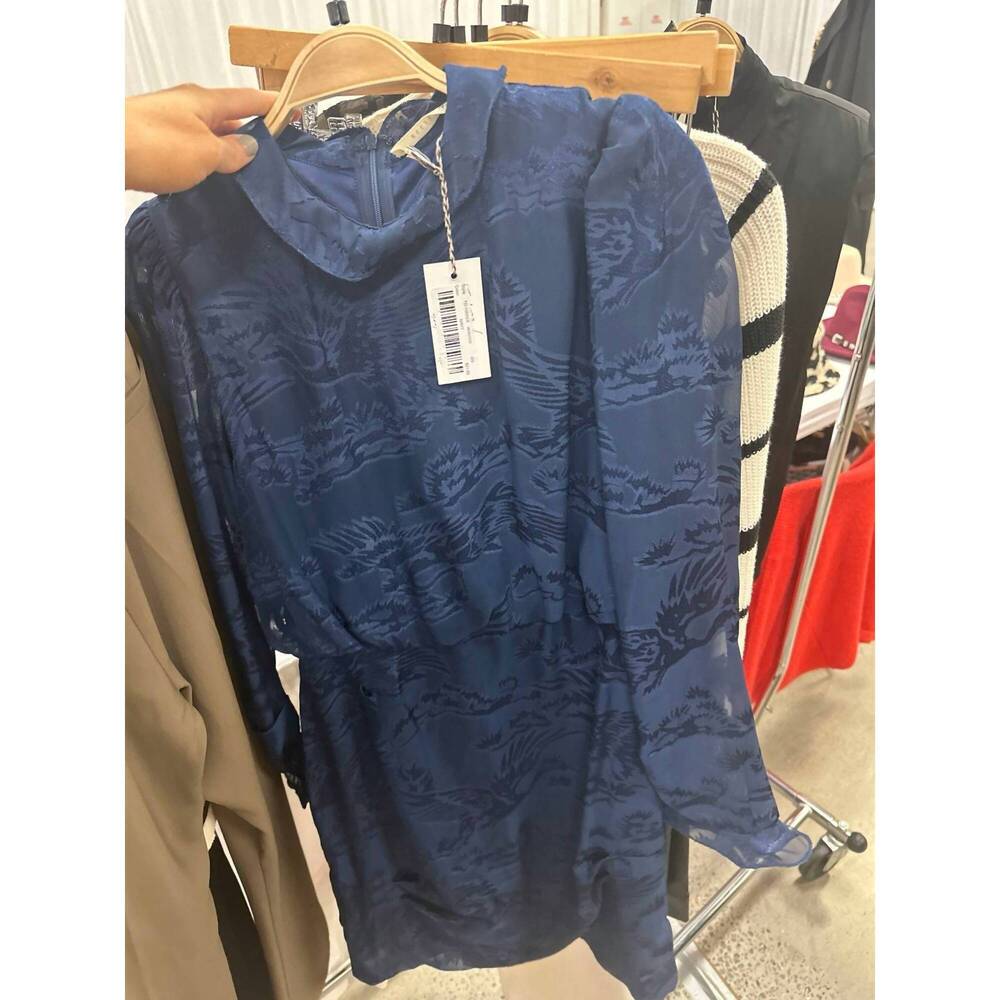 NEW ELLISON women's lola foil long sleeve dress in navy